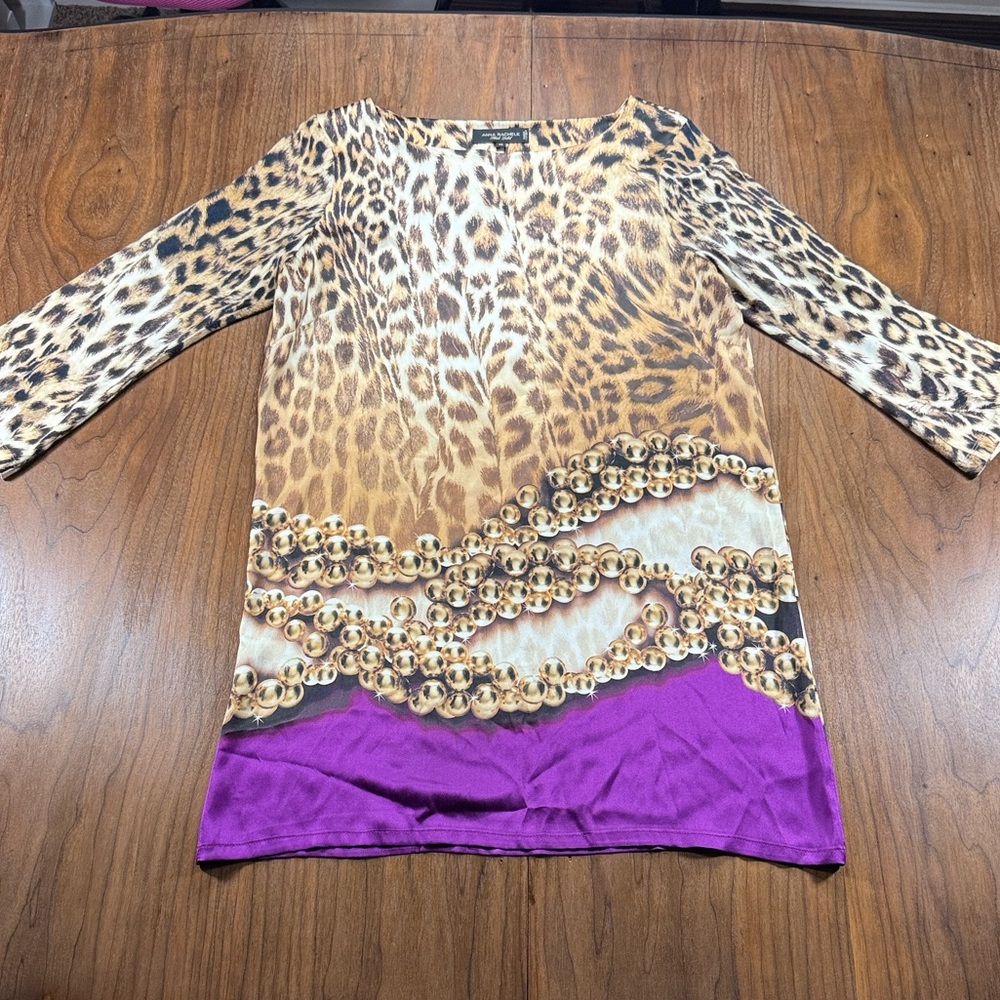 Anna Rachele Chic Leopard Print Blouse with Purple Accent